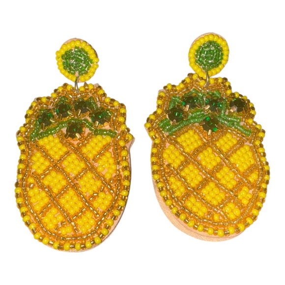 Jewelry - Beaded Pineapple Dangle Earrings Yellow Green Statement Fruit J26